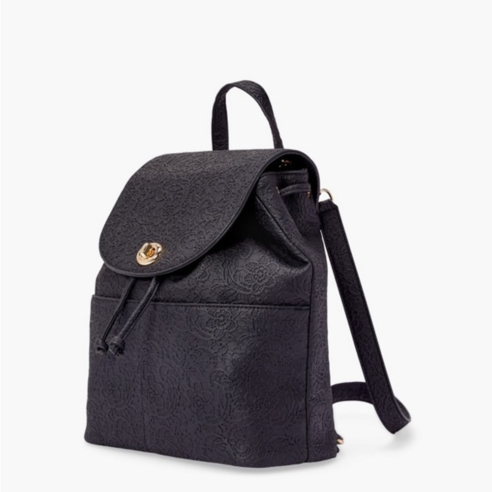 Embossed-Lace-Faux-Leather-Backpack - Picture 6 of 13